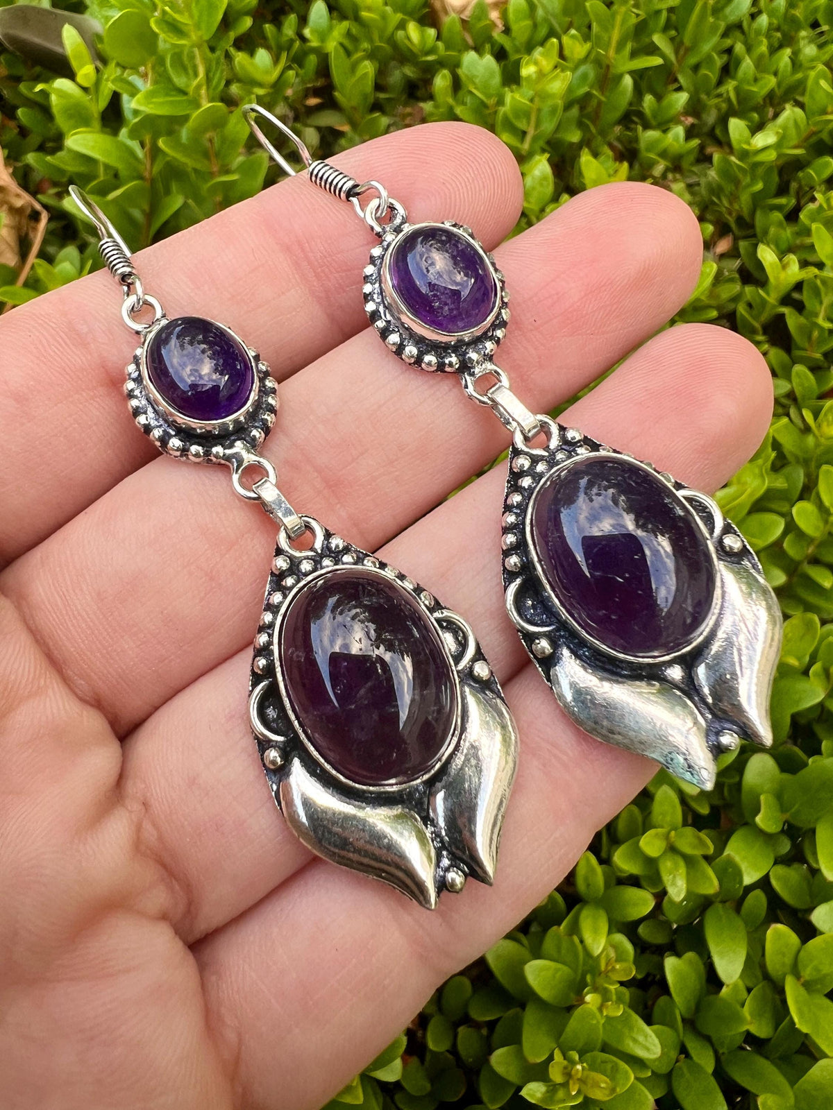 Ethnic Amethyst Earrings Sterling Silver Dangle Earrings Boho Gemstone Earrings Unique Gift For Her