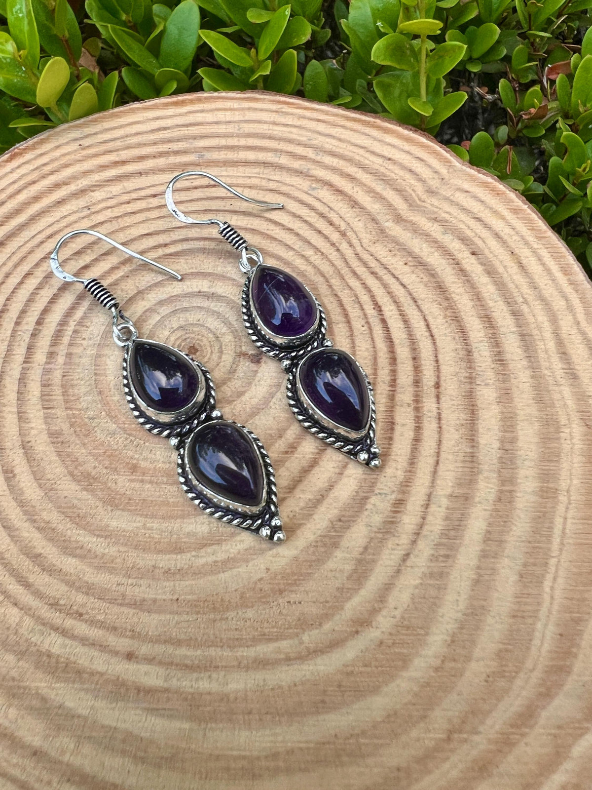 Amethyst Sterling Silver Dangle Earrings: Boho Gemstone Jewelry