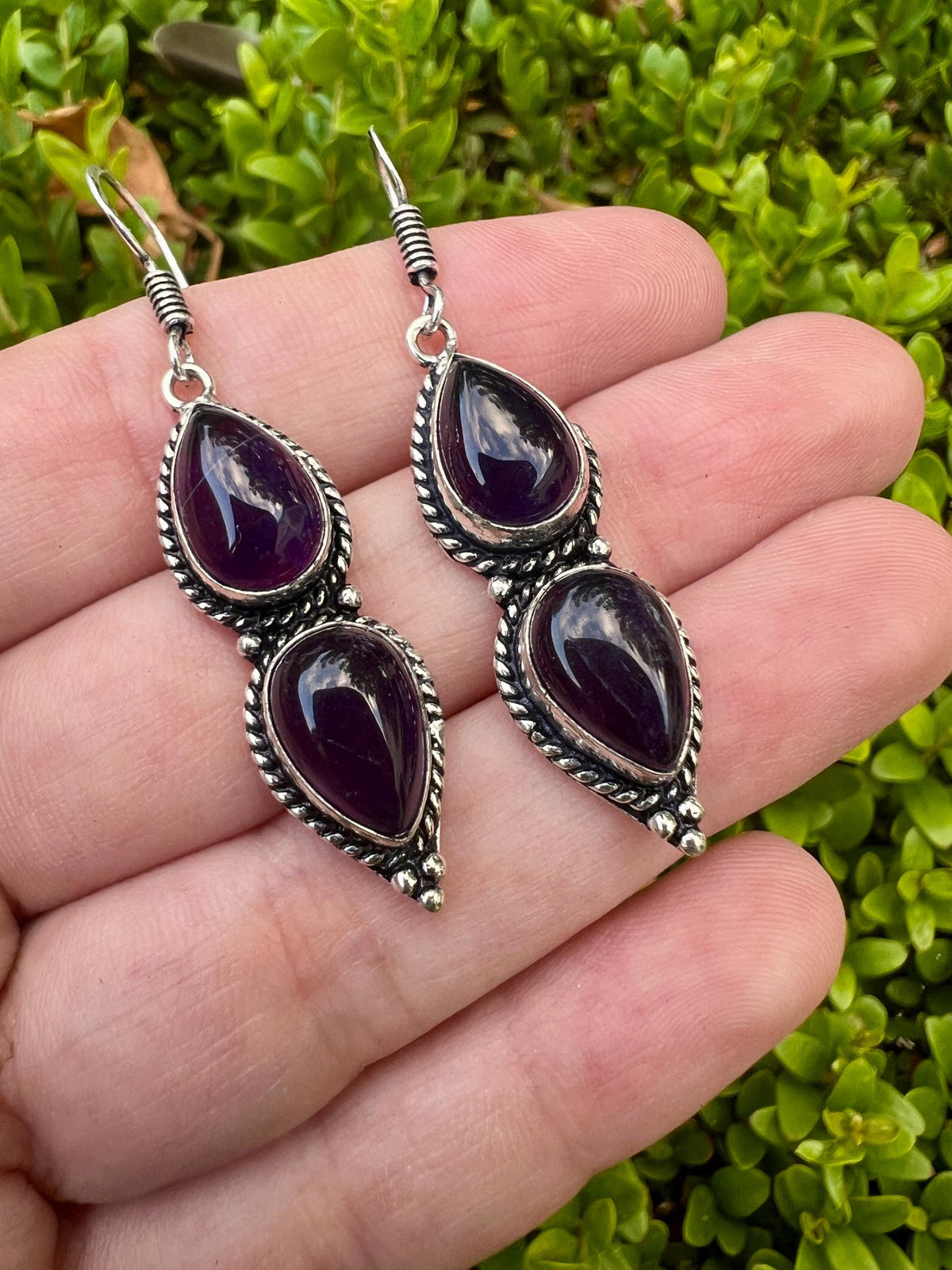 Amethyst Sterling Silver Dangle Earrings: Boho Gemstone Jewelry