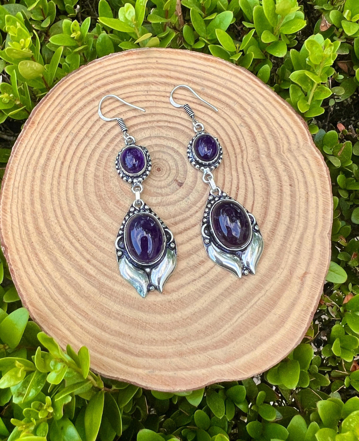 Amethyst earrings in sterling silver, dangle statement earrings