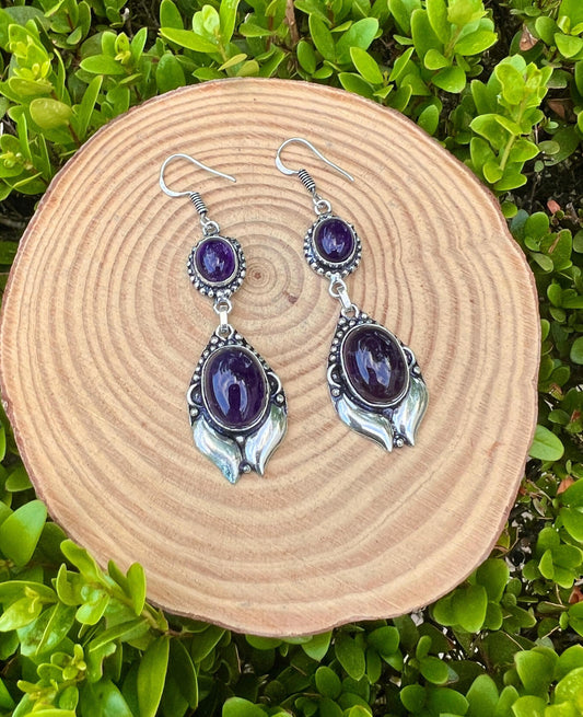 Amethyst earrings in sterling silver, dangle statement earrings