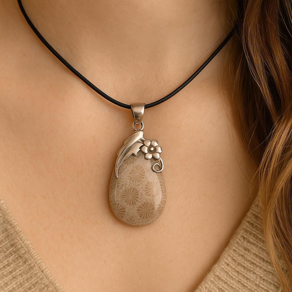 Coral Fossil Necklace In Sterling Silver