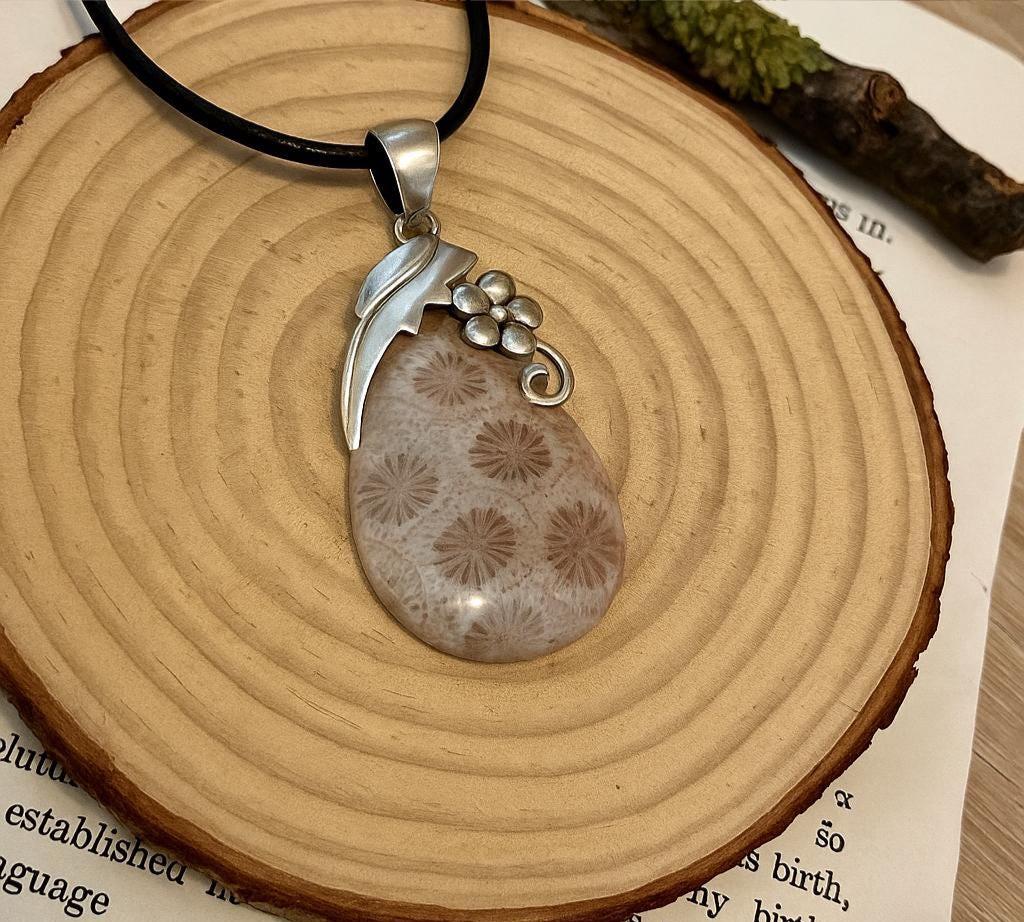 Coral Fossil Necklace In Sterling Silver