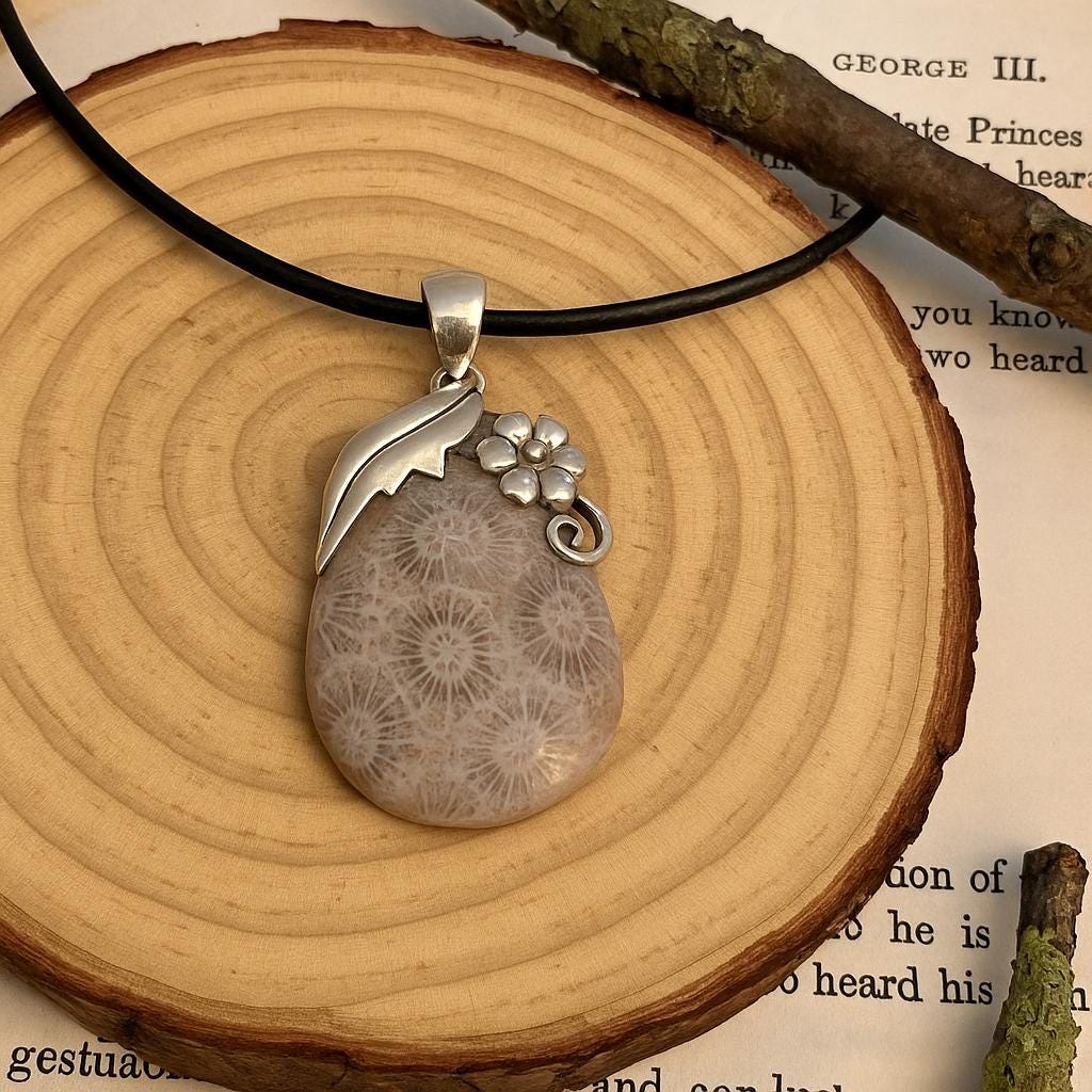 Coral Fossil Necklace In Sterling Silver