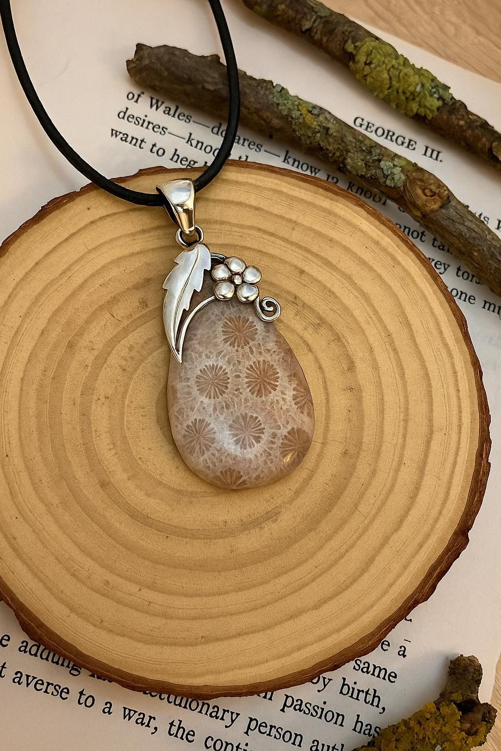 Coral Fossil Necklace In Sterling Silver