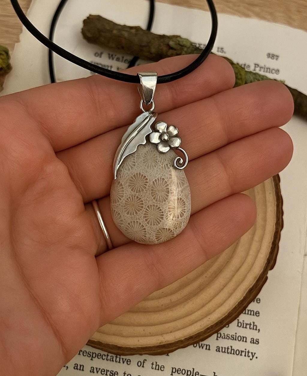 Coral Fossil Necklace In Sterling Silver