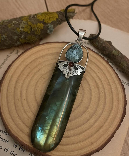 Natural Labradorite And Turquoise Necklace In Sterling Silver