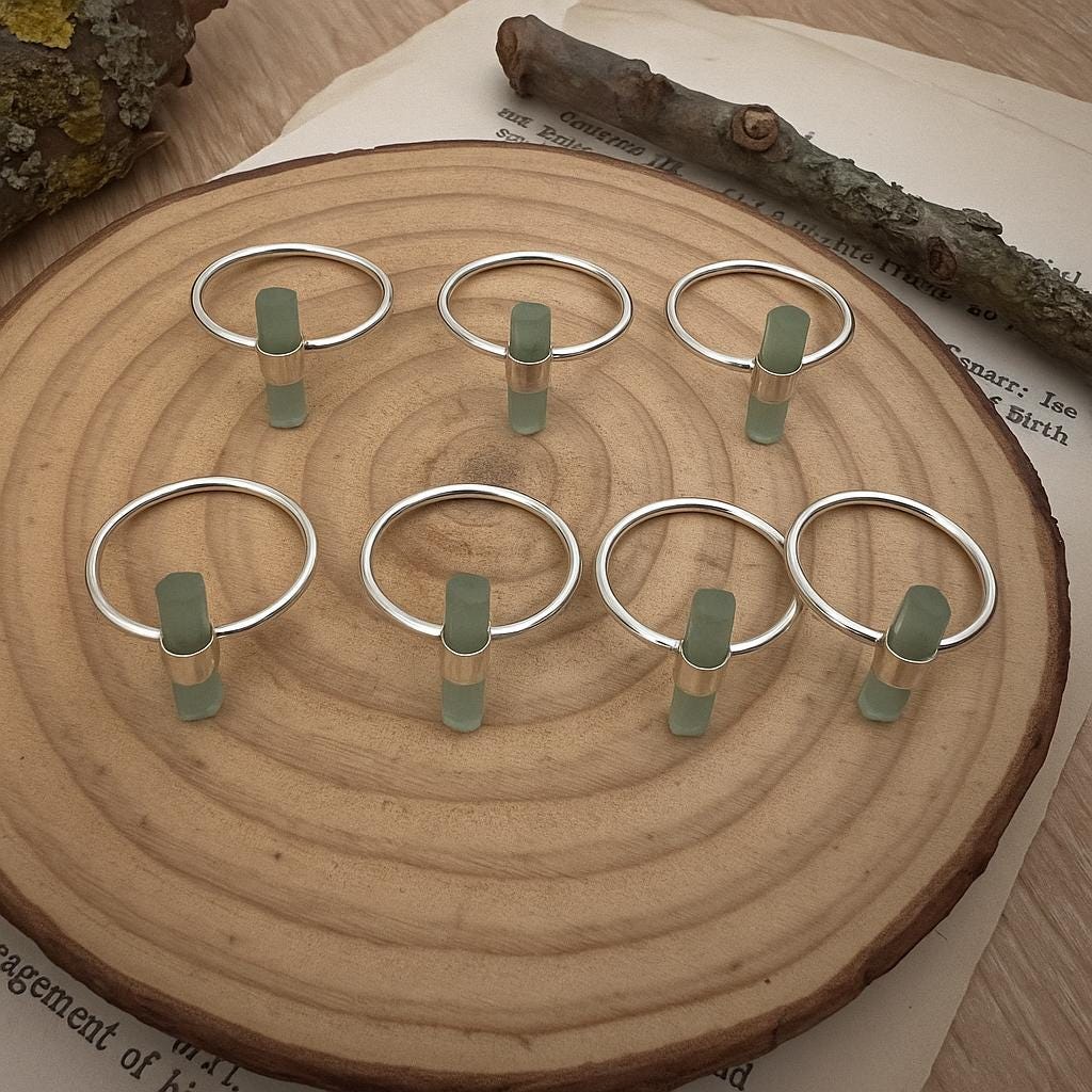 Prehnite Ring In Sterling Silver Rough Crystal Ring