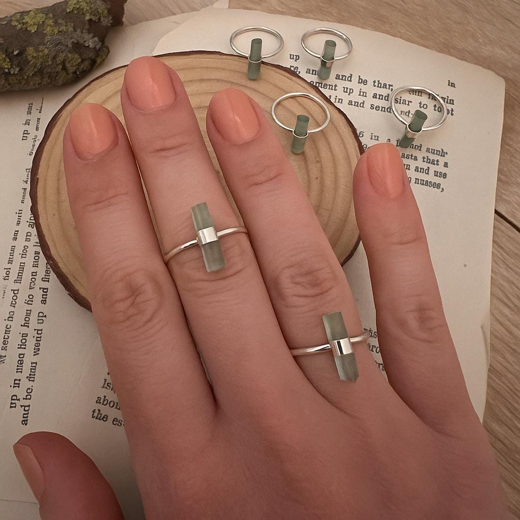 Prehnite Ring In Sterling Silver Rough Crystal Ring