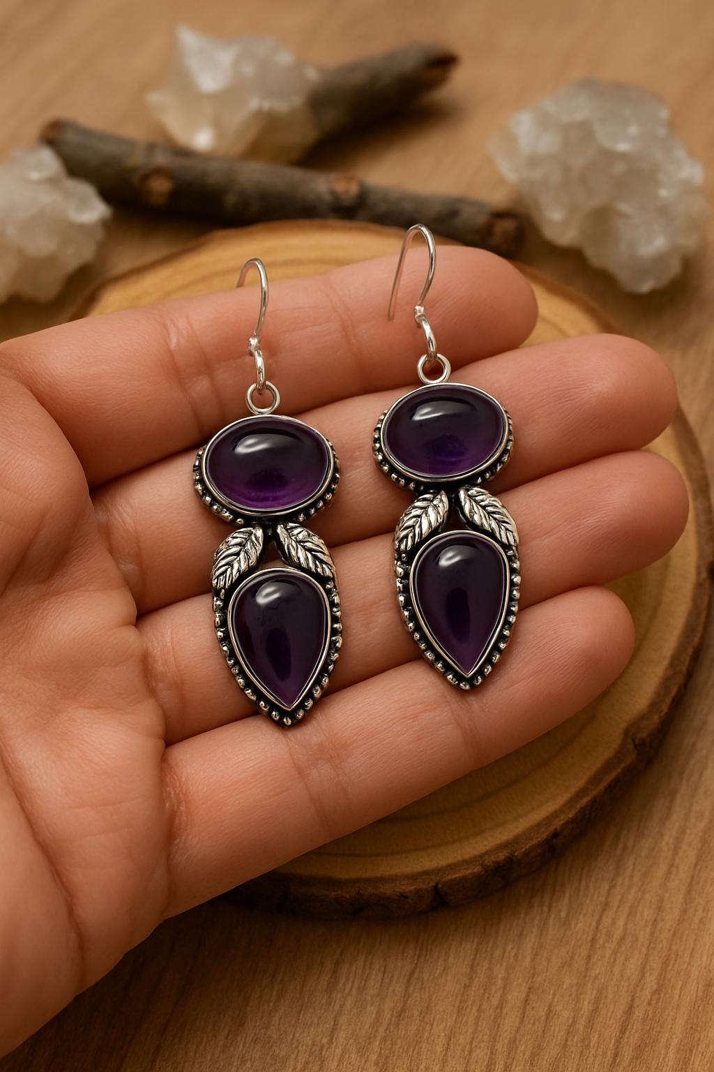 Ethnic Amethyst Earrings Sterling Silver Dangle Earrings Made To Order