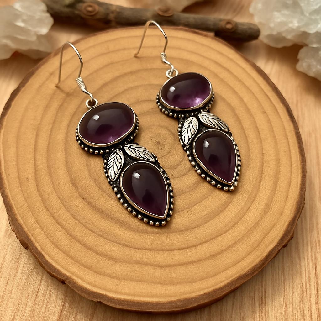 Ethnic Amethyst Earrings Sterling Silver Dangle Earrings Made To Order