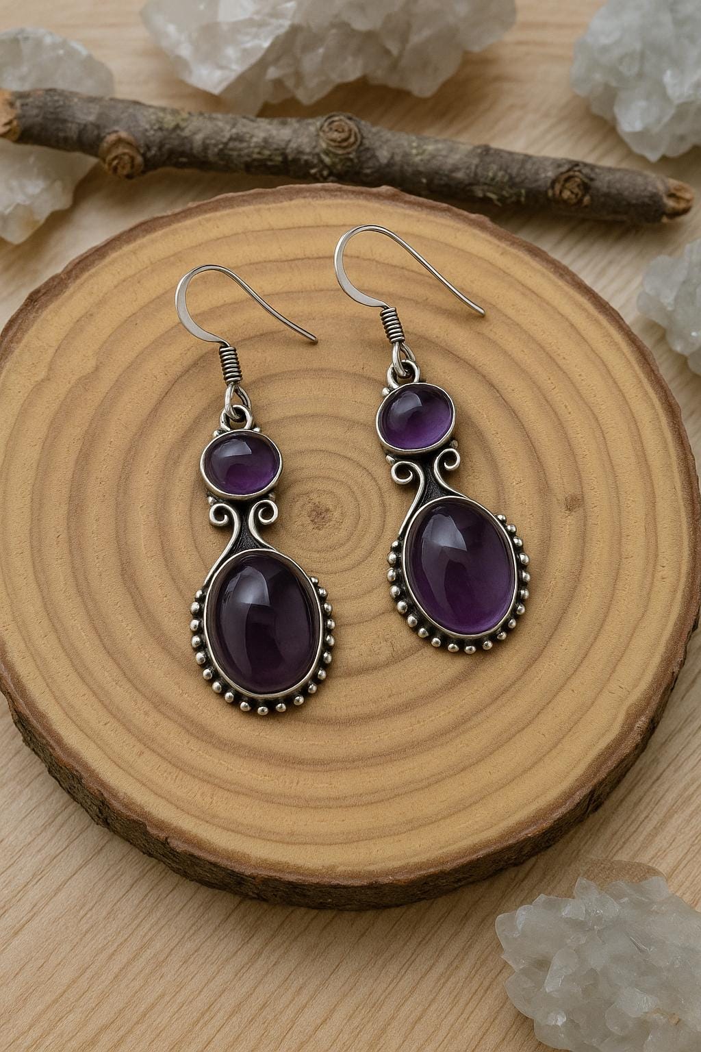 Ethnic Amethyst Earrings Sterling Silver Dangle Earrings Made To Order