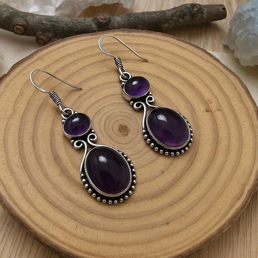Ethnic Amethyst Earrings Sterling Silver Dangle Earrings Made To Order