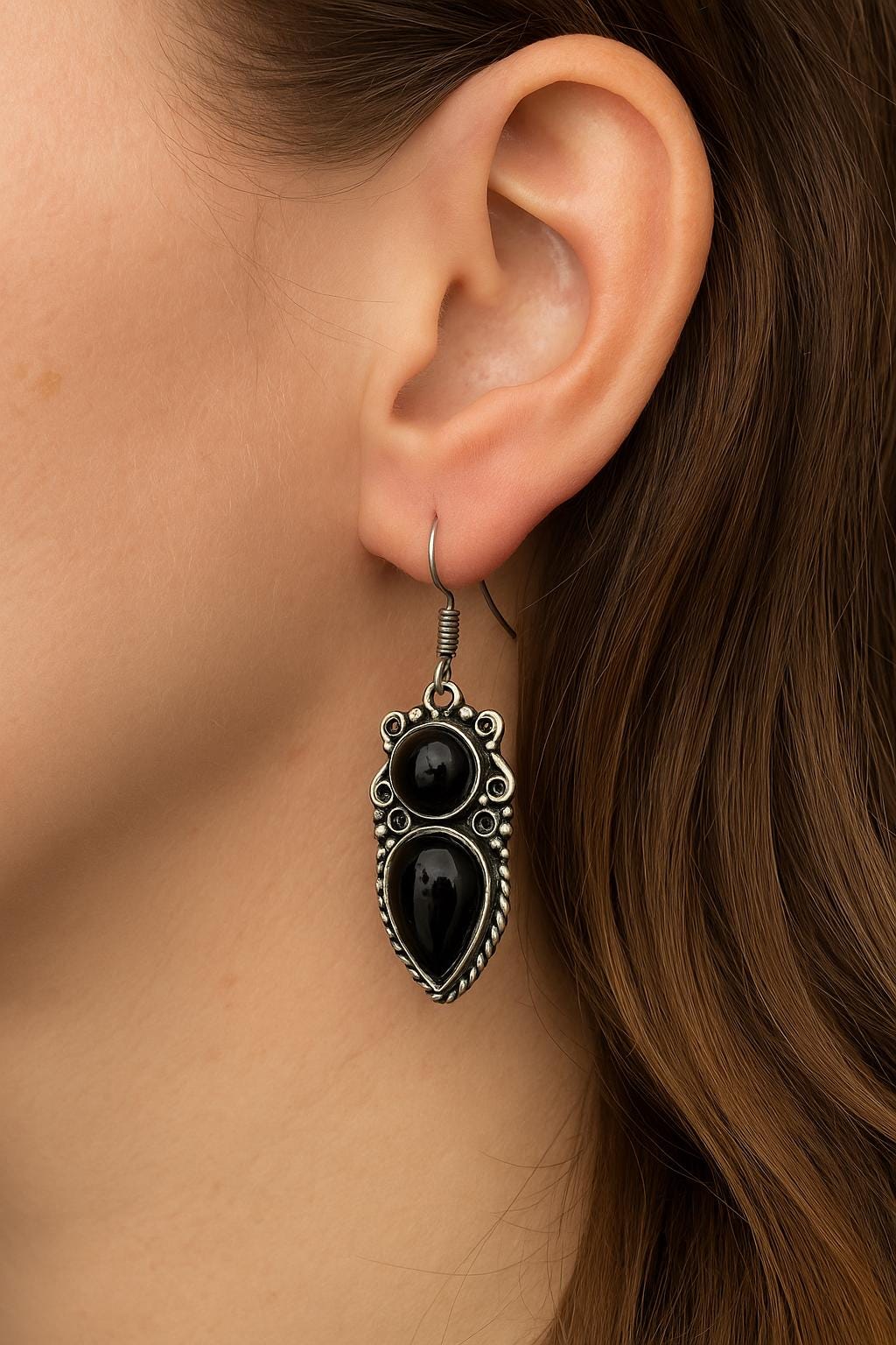 Black Onyx Dangle Earrings In Sterling Silver