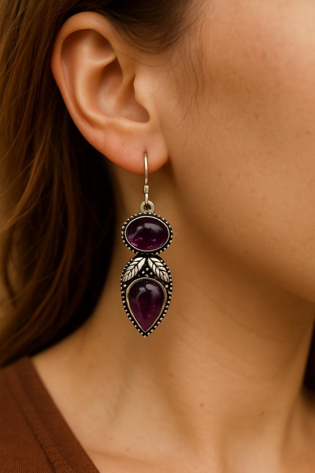 Ethnic Amethyst Earrings Sterling Silver Dangle Earrings Made To Order