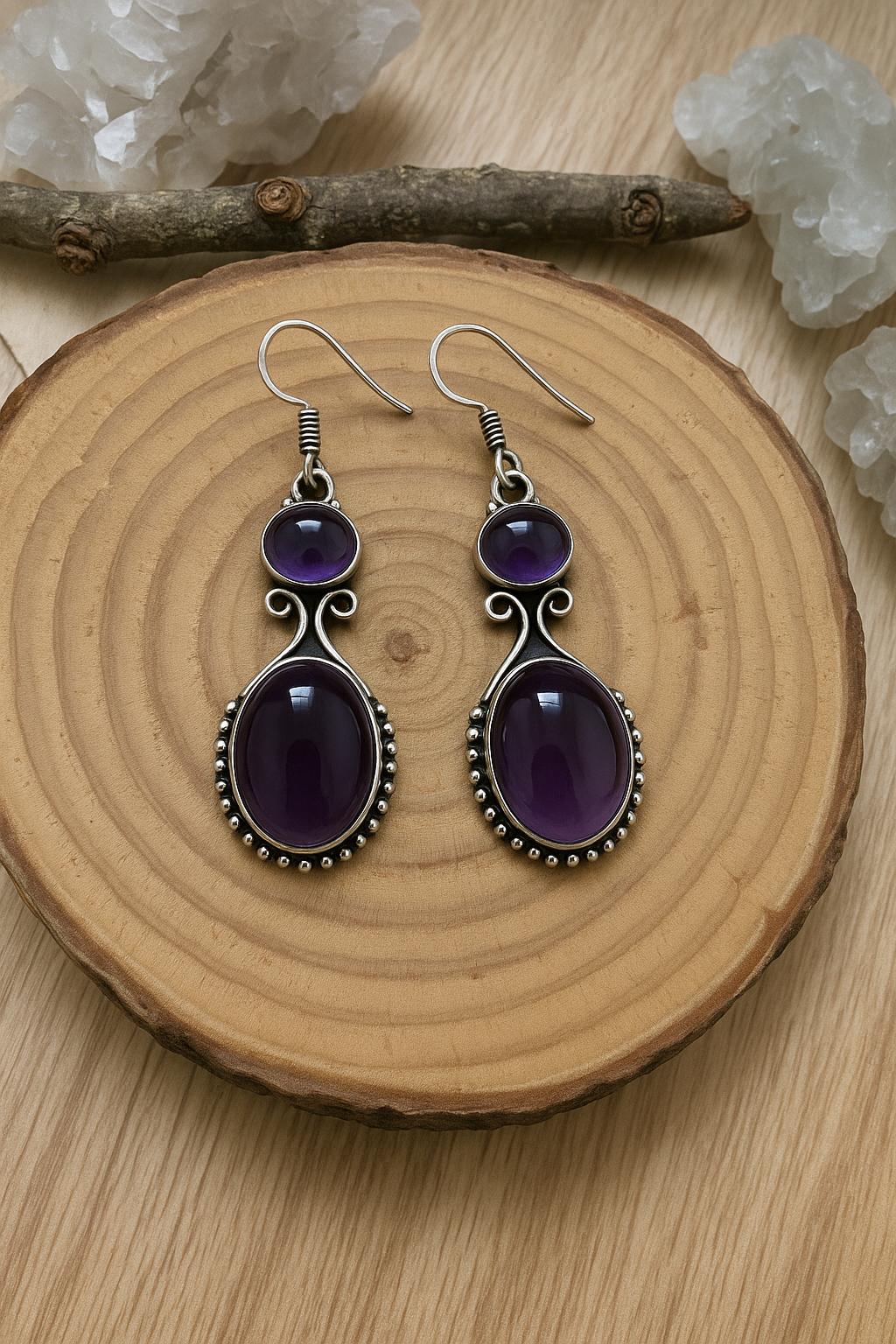 Ethnic Amethyst Earrings Sterling Silver Dangle Earrings Made To Order