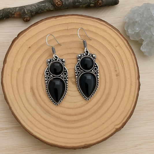 Black Onyx Dangle Earrings In Sterling Silver