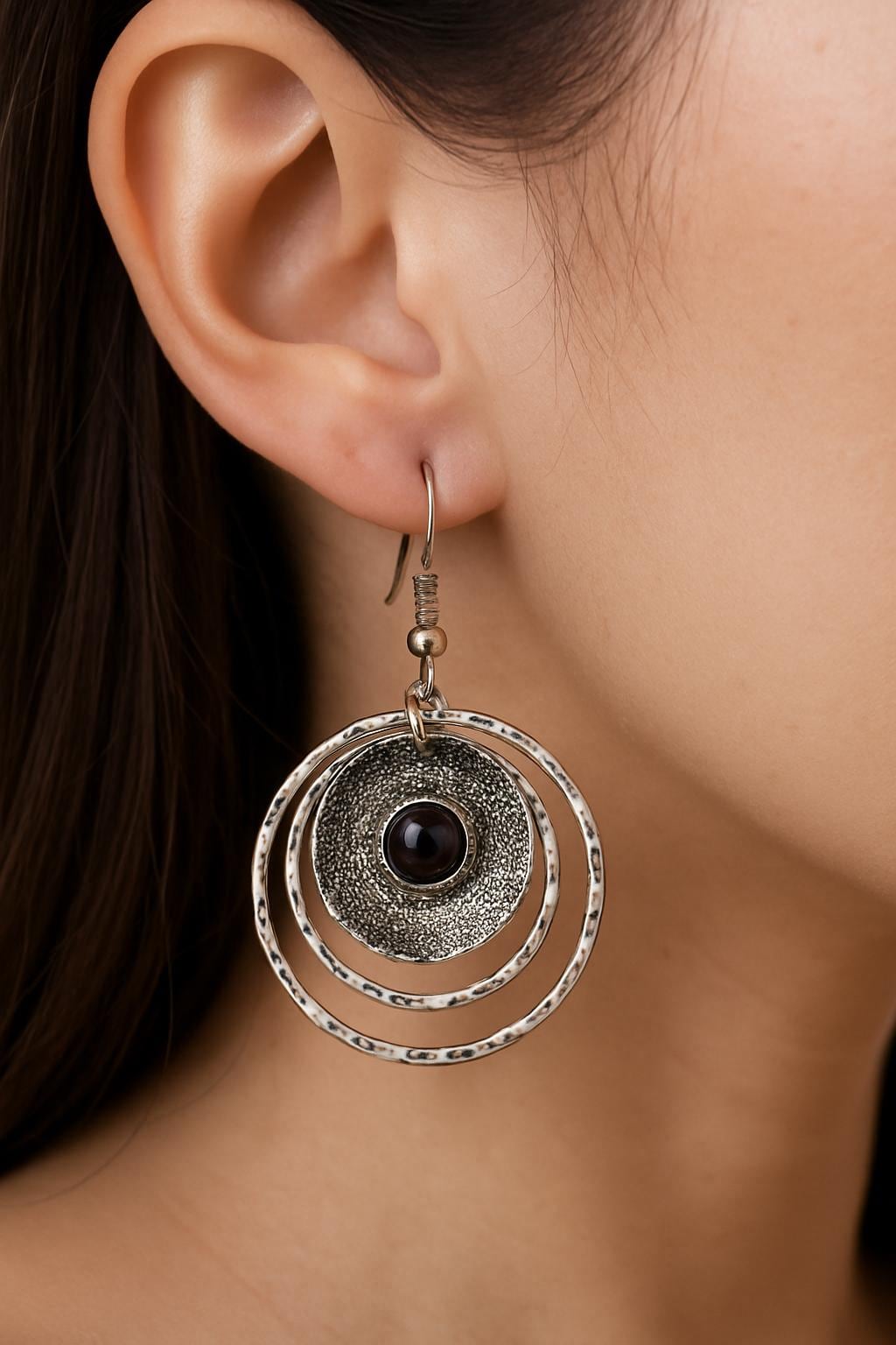 Ethnic Amethyst Earrings In Sterling Silver, Boho Dangle Earrings