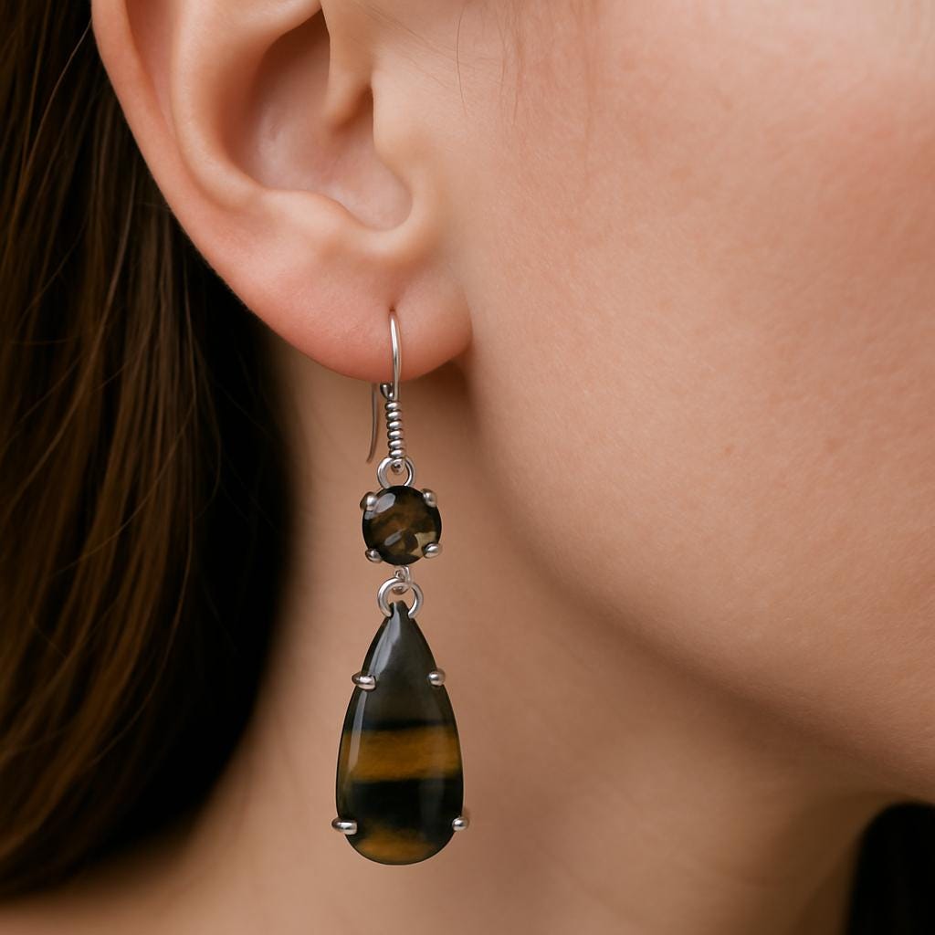 Sterling Silver Citrine and Jasper Dangle Earrings