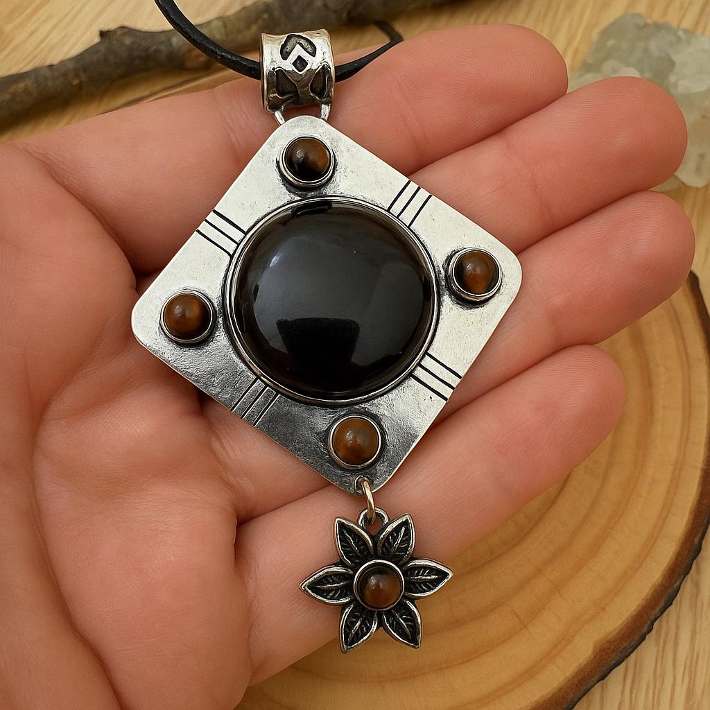 Tiger's Eye And Agate Statement Pendant In Sterling Silver