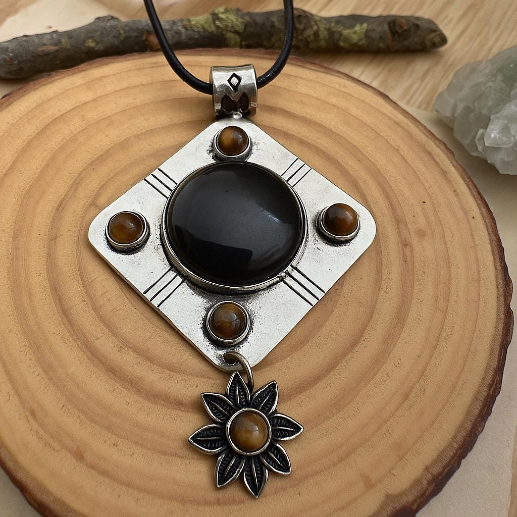 Tiger's Eye And Agate Statement Pendant In Sterling Silver