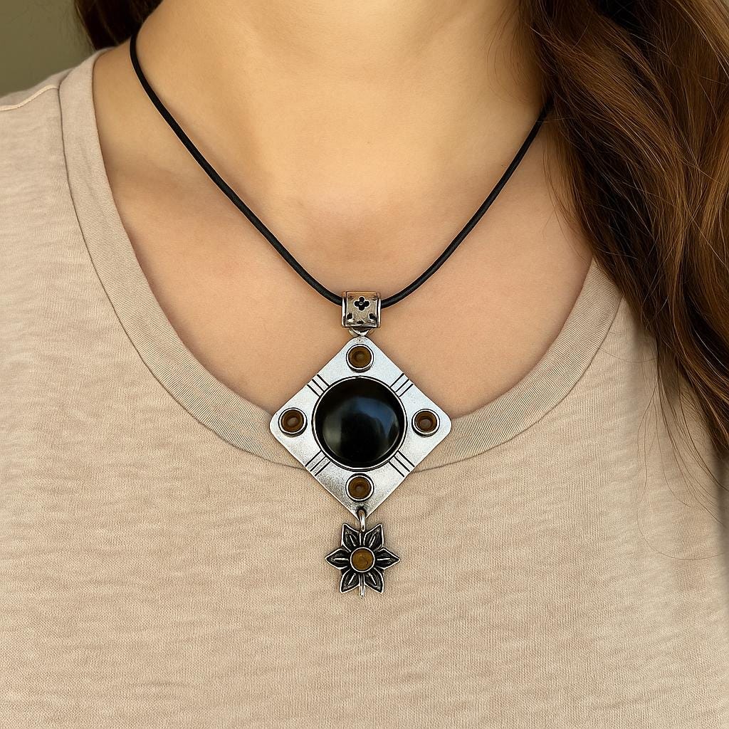 Tiger's Eye And Agate Statement Pendant In Sterling Silver