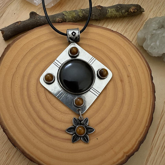 Tiger's Eye And Agate Statement Pendant In Sterling Silver