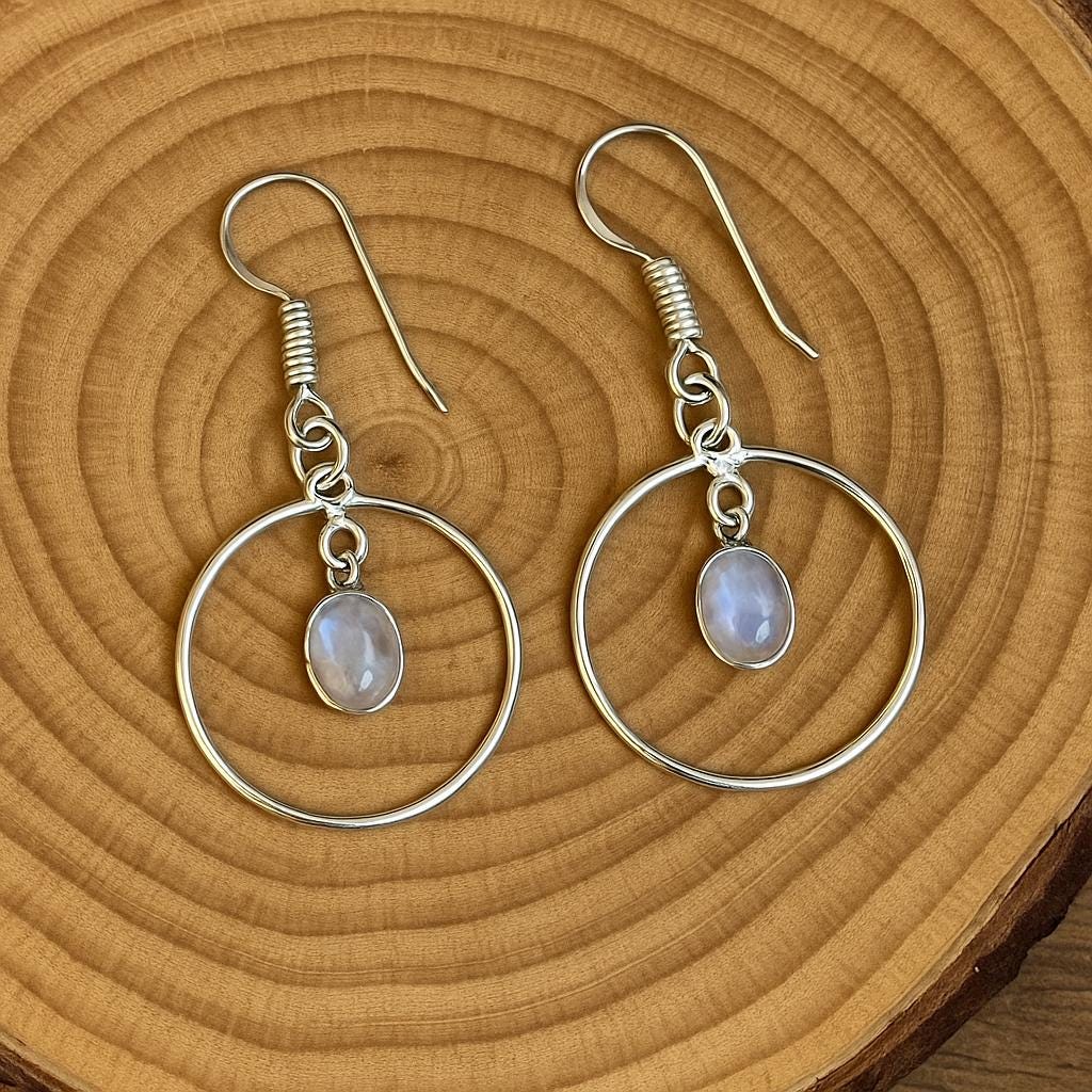 Rainbow Moonstone Earrings In Sterling Silver, Dangle Crystal Earrings, Boho Earrings