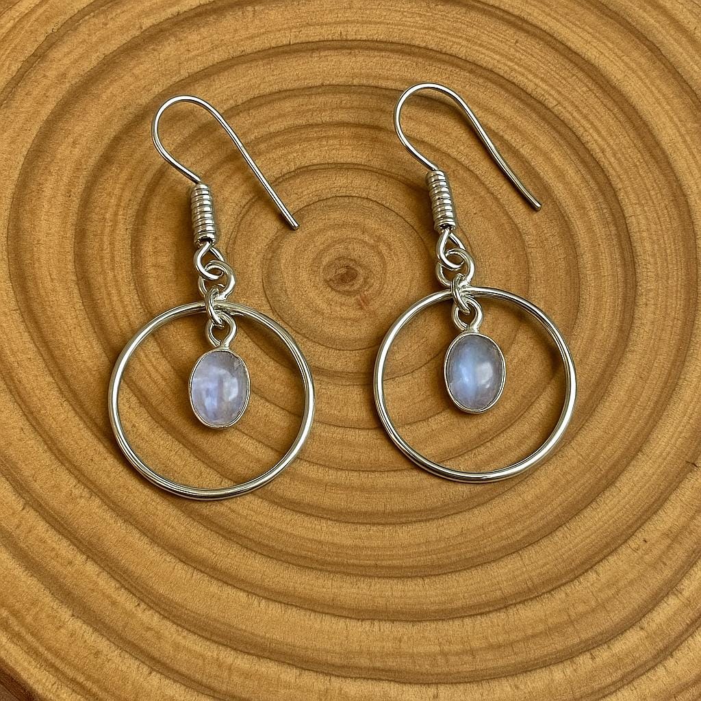 Rainbow Moonstone Earrings In Sterling Silver, Dangle Crystal Earrings, Boho Earrings