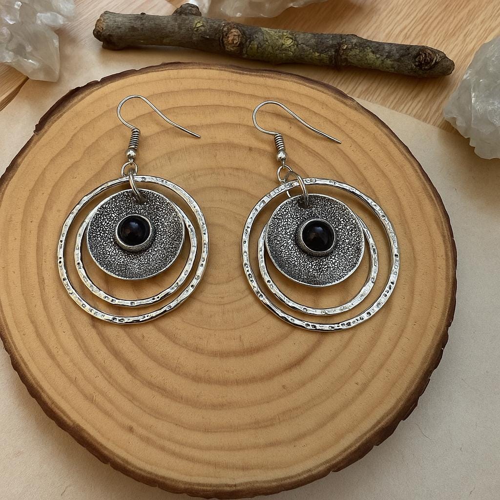 Ethnic Amethyst Earrings In Sterling Silver, Boho Dangle Earrings