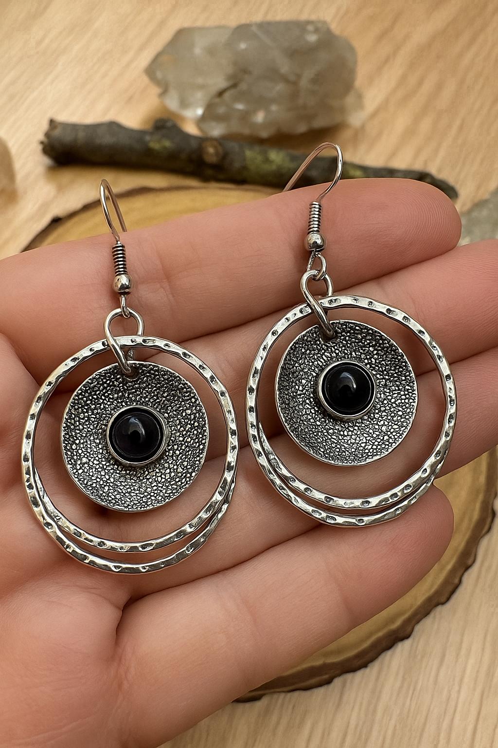 Ethnic Amethyst Earrings In Sterling Silver, Boho Dangle Earrings