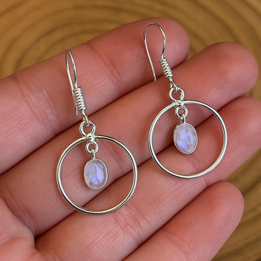Rainbow Moonstone Earrings In Sterling Silver, Dangle Crystal Earrings, Boho Earrings