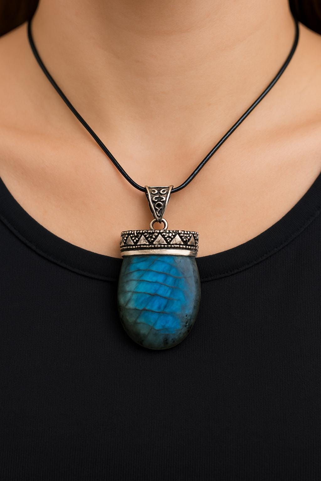 Natural Labradorite Pendant In Sterling Silver Statement Pendant, Crystal Jewellery