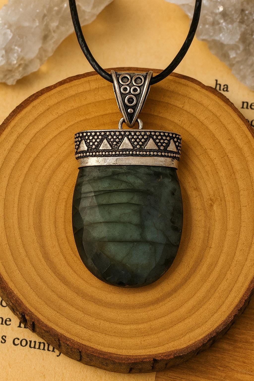 Natural Labradorite Pendant In Sterling Silver Statement Pendant, Crystal Jewellery