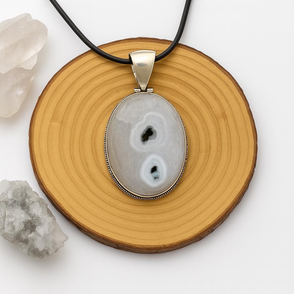 Stalactite Agate Pendant In Sterling Silver, Crystal Necklace