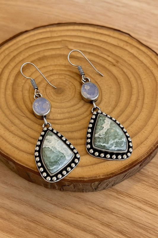 Tree Agate And Opalite Dangle Earrings In Sterling Silver, Crystal Earrings