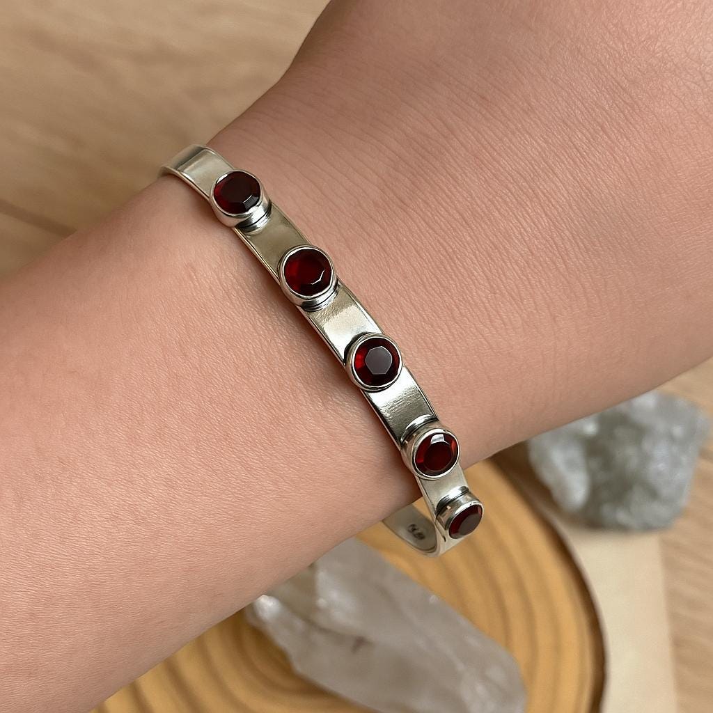 Adjustable Gemstone Bracelet In Sterling Silver, Moonstone Amethyst Garnet Bracelets