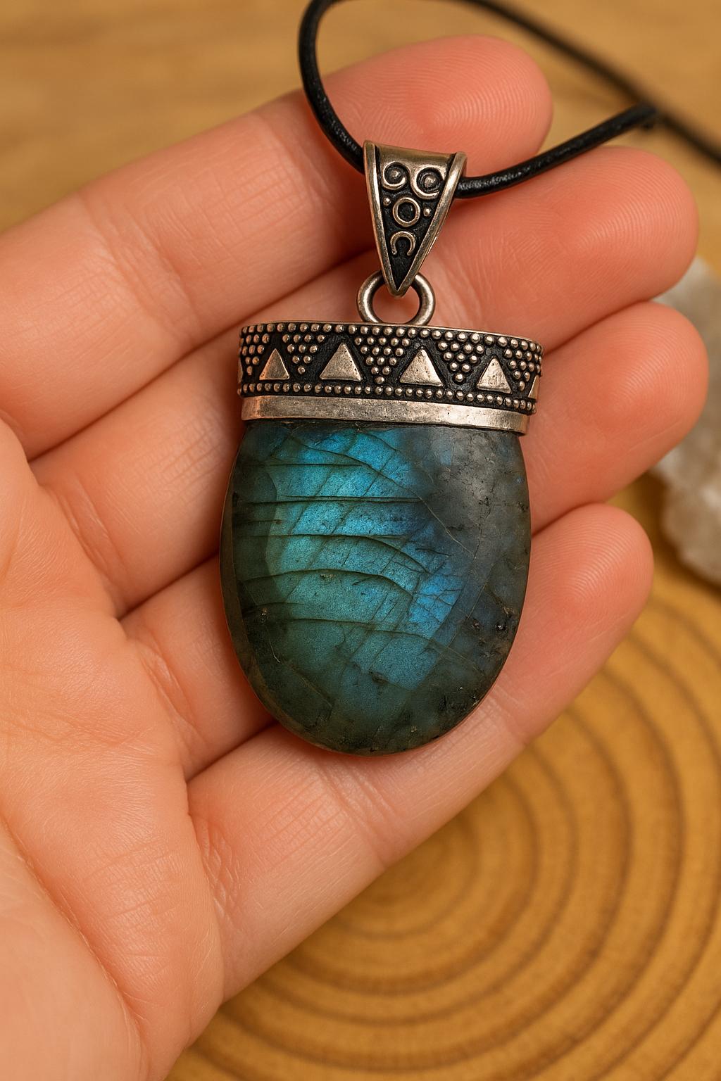 Natural Labradorite Pendant In Sterling Silver Statement Pendant, Crystal Jewellery