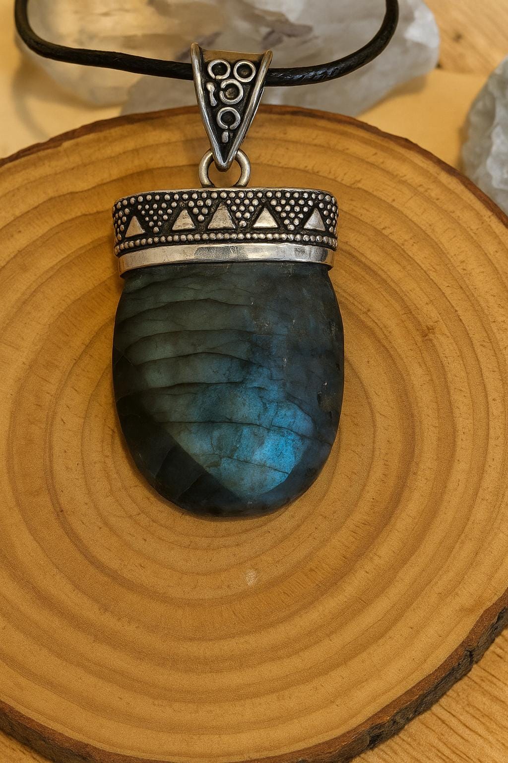 Natural Labradorite Pendant In Sterling Silver Statement Pendant, Crystal Jewellery