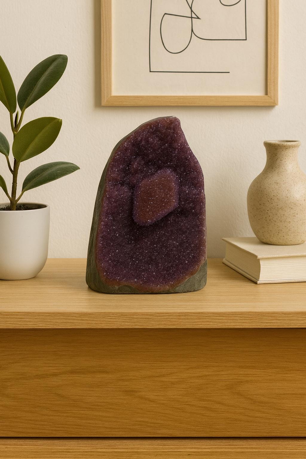 Druzy Amethyst with Rare Calcite Inclusion, Large Collector Specimen, Rare Mineral Display Piece 1261g