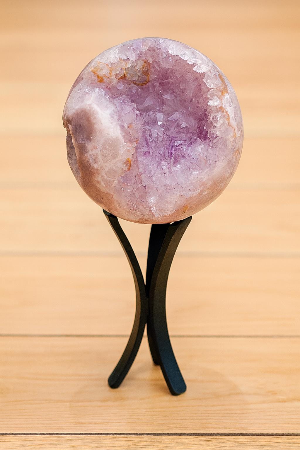 Amethyst Geode Sphere With Stand, Druzy Crystal Ball, Natural Amethyst Crystal, Healing Stone Gift, Gemstone Decor