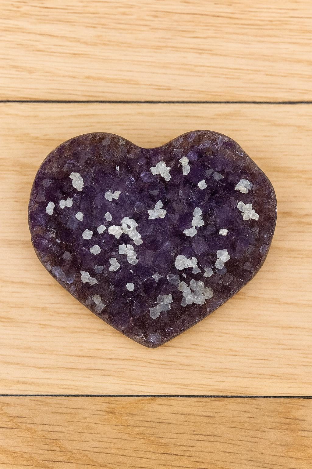 Amethyst Cluster Geode Heart With Calcite Inclusions, AAA+ Amethyst Collector's Piece