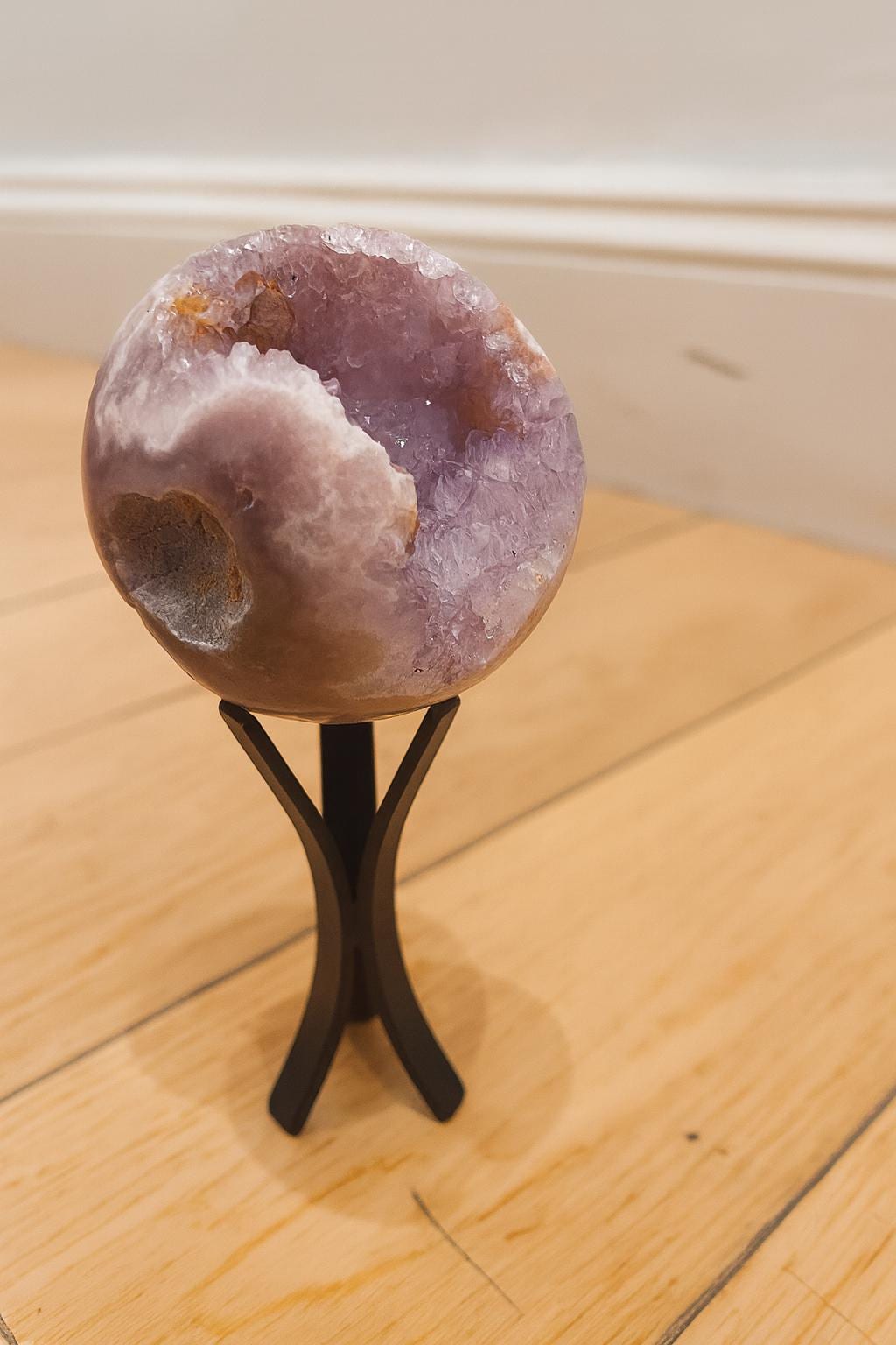 Amethyst Geode Sphere With Stand, Druzy Crystal Ball, Natural Amethyst Crystal, Healing Stone Gift, Gemstone Decor