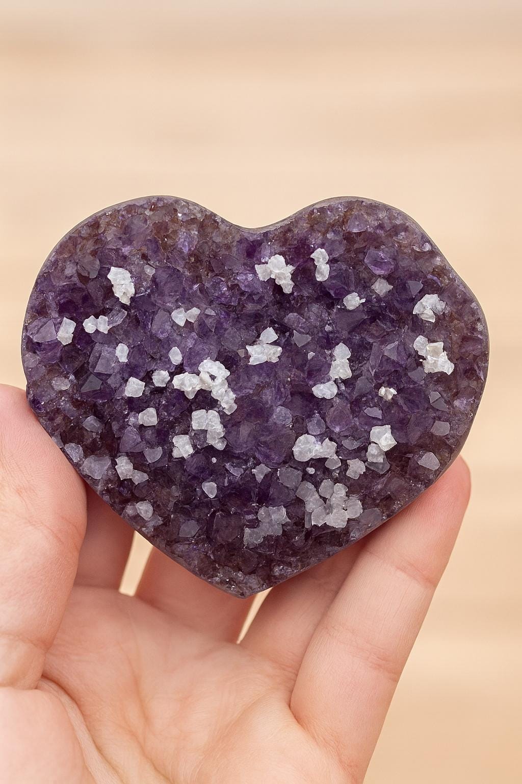 Amethyst Cluster Geode Heart With Calcite Inclusions, AAA+ Amethyst Collector's Piece