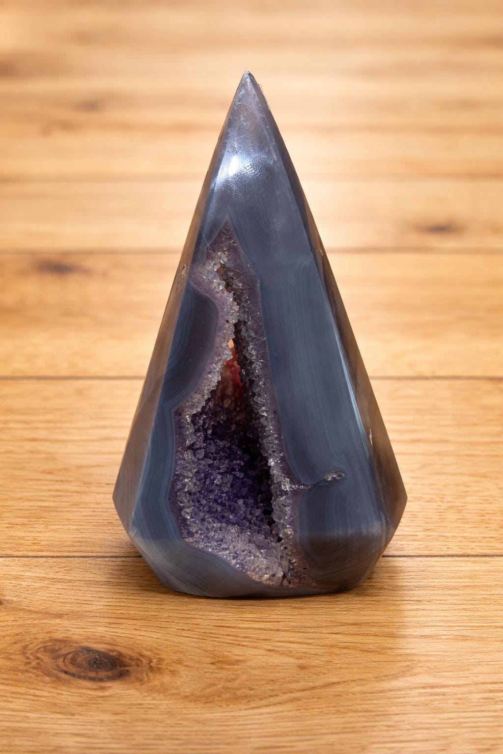 Banded Agate Druzy Tower, Quartz Crystal Point, Polished Agate Geode, One of a Kind Crystal Decor Healing Stone