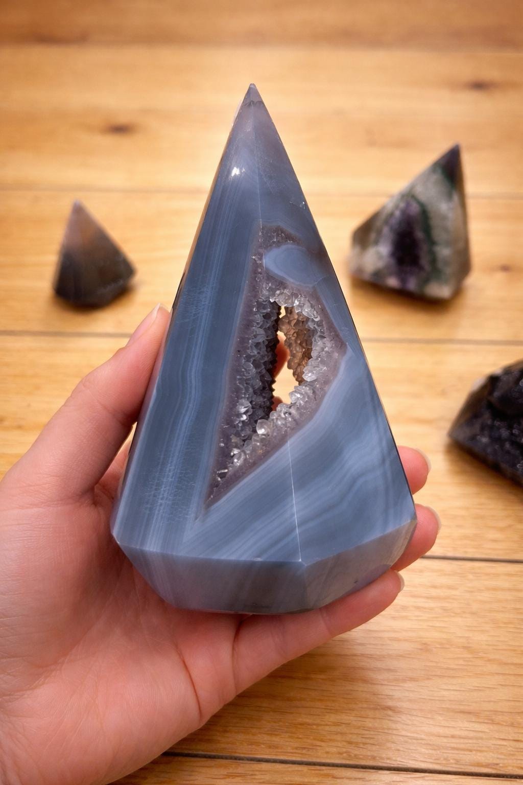 Banded Agate Druzy Tower, Quartz Crystal Point, Polished Agate Geode, One of a Kind Crystal Decor Healing Stone