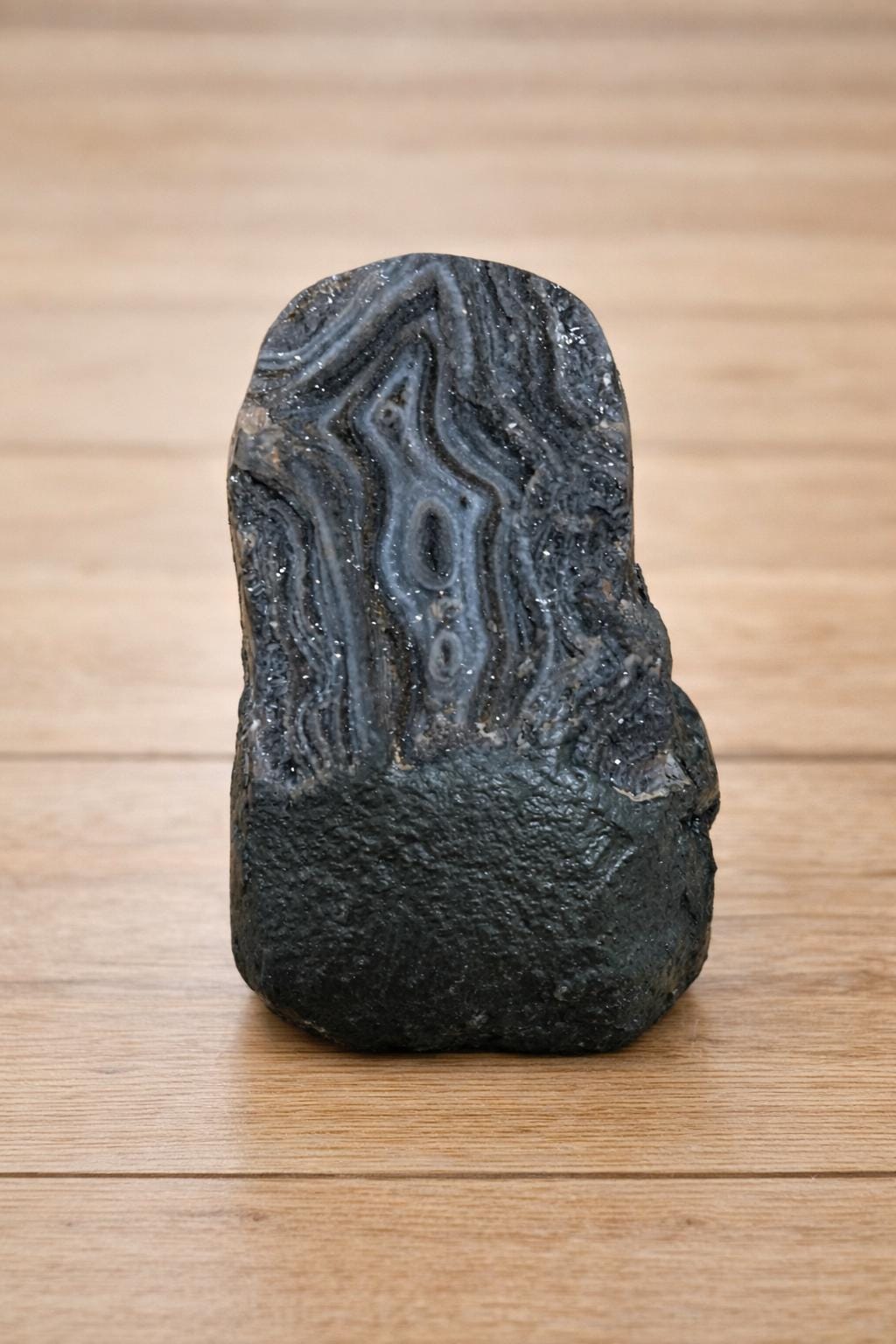 Banded Chalcedony Agate with Natural Volcanic Matrix & Druzy Quartz, One of a Kind Geological Display Stone, Collector Specimen