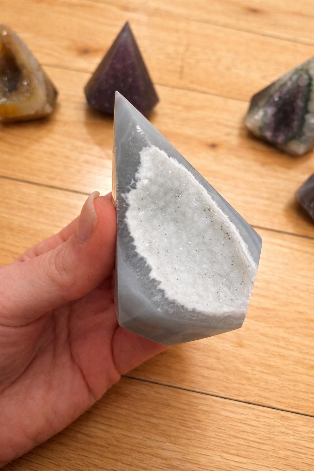 Agate Druzy Tower, Geode Crystal Point, Polished Chalcedony, Collector Mineral Specimen