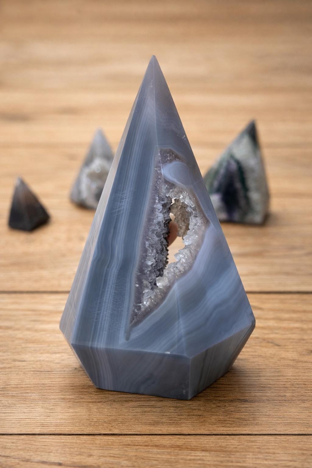 Banded Agate Druzy Tower, Quartz Crystal Point, Polished Agate Geode, One of a Kind Crystal Decor Healing Stone