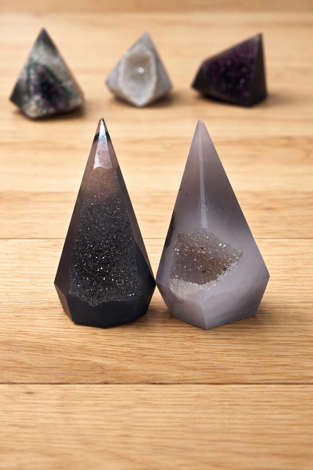 Druzy Crystal Point Set, Natural Geode Obelisk Bundle, Quartz Towers, One of a Kind Crystal Decor